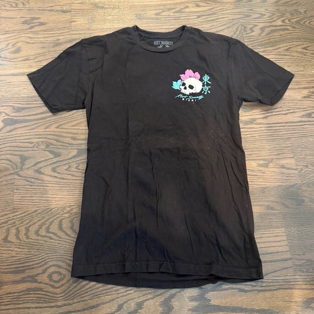 Riot Society T-Shirt Men's Size S Black Miami Flamingo Skull Graphic Print